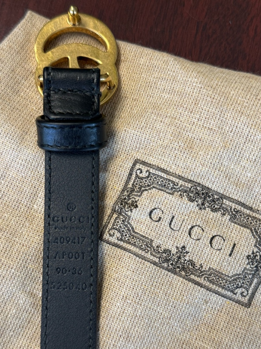 GUCCI Marmont GG Leather Belt with Double G Buckle Black Size 90 Skinny - Picture 5 of 8
